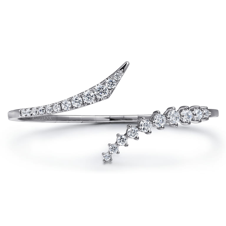 14K White Gold Graduating Diamond Bypass Bangle Bracelet - 2 ct - Shot 1