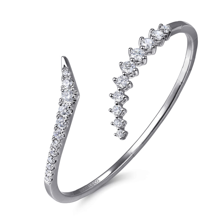 14K White Gold Graduating Diamond Bypass Bangle Bracelet - 2 ct - Shot 2