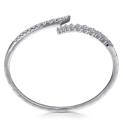 14K White Gold Graduating Diamond Bypass Bangle Bracelet