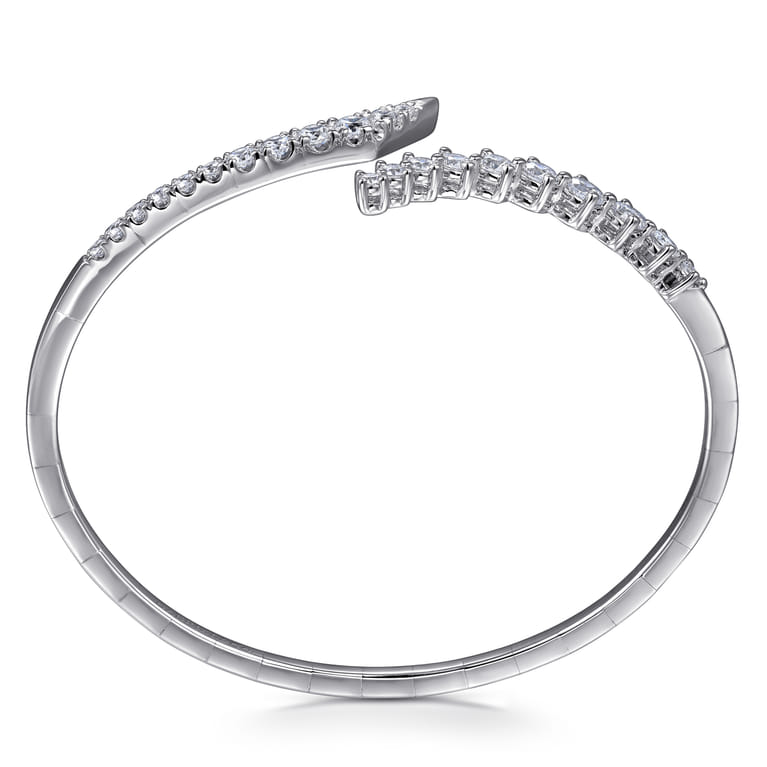14K White Gold Graduating Diamond Bypass Bangle Bracelet - 2 ct - Shot 3