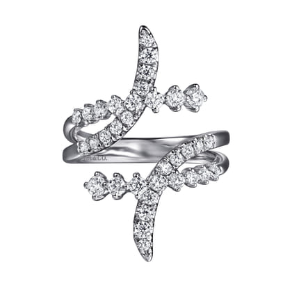 14K White Gold Graduating Diamond Bypass Ring