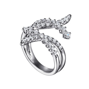 14K White Gold Graduating Diamond Bypass Ring