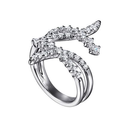 14K White Gold Graduating Diamond Bypass Ring