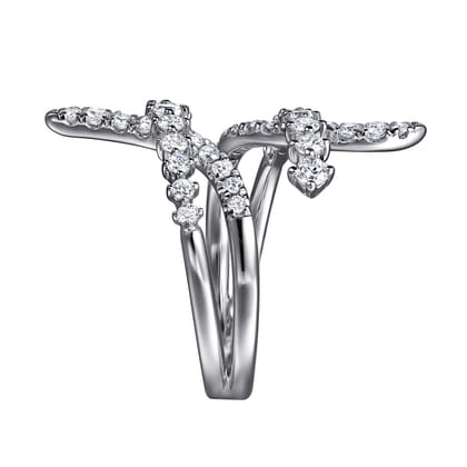 14K White Gold Graduating Diamond Bypass Ring