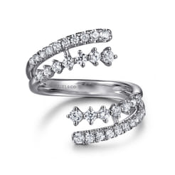 14K White Gold Graduating Diamond Bypass Ring