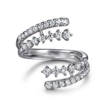 14K White Gold Graduating Diamond Bypass Ring