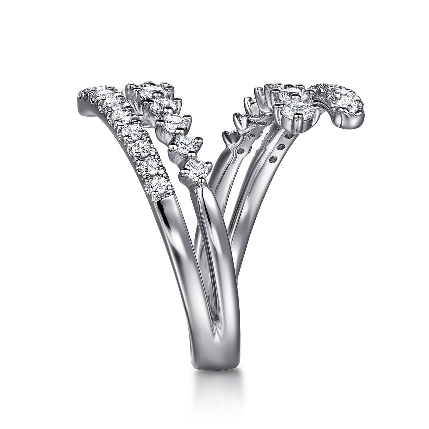 14K White Gold Graduating Diamond Bypass Ring