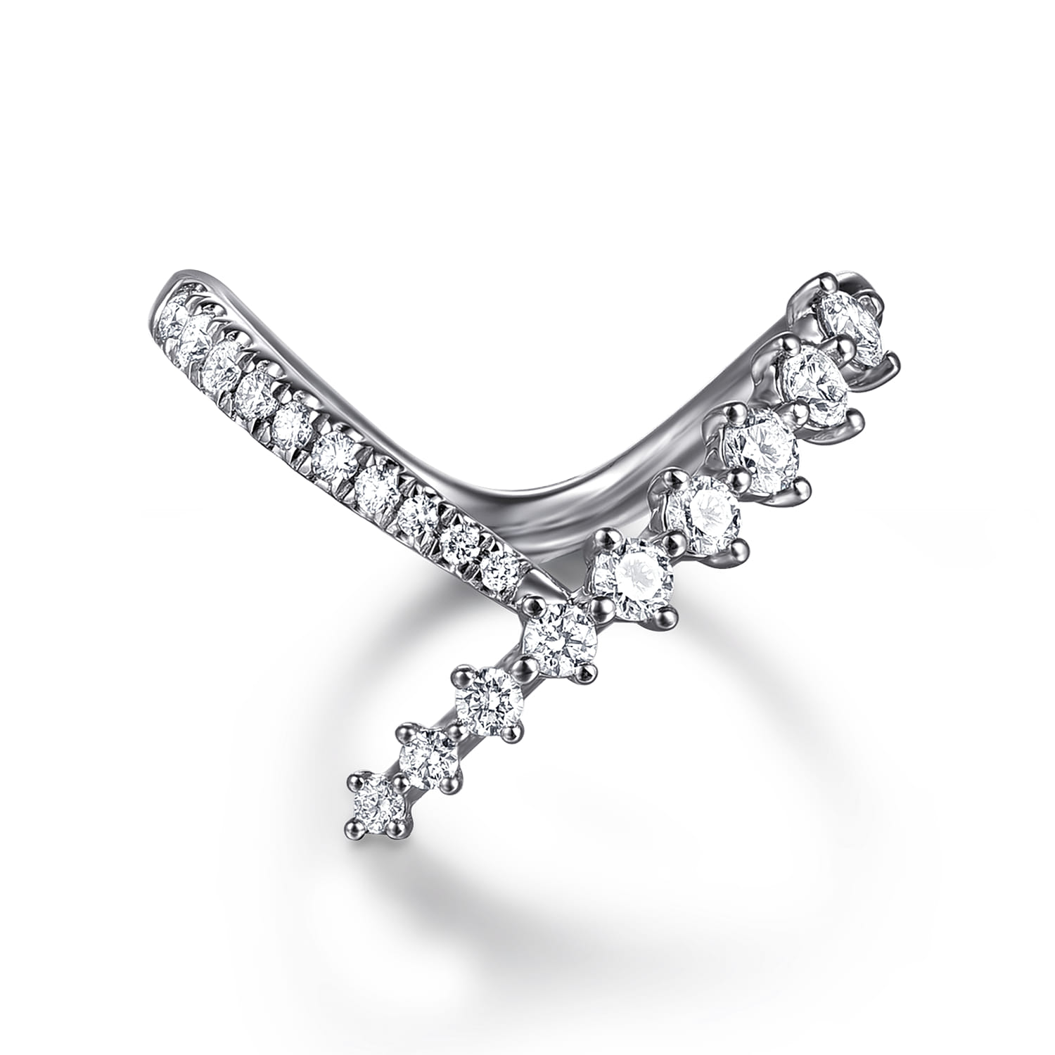 14K White Gold Graduating Diamond Chevron Ring