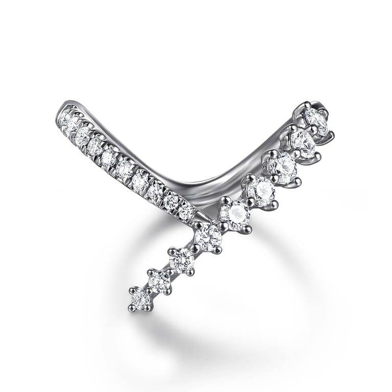 14K White Gold Graduating Diamond Chevron Ring - 0.5 ct - Shot 1