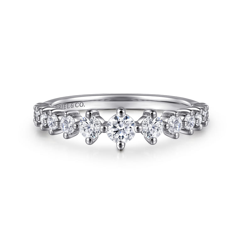 14K White Gold Graduating Diamond Classic Ladies Ring - 0.5 ct - Shot 1