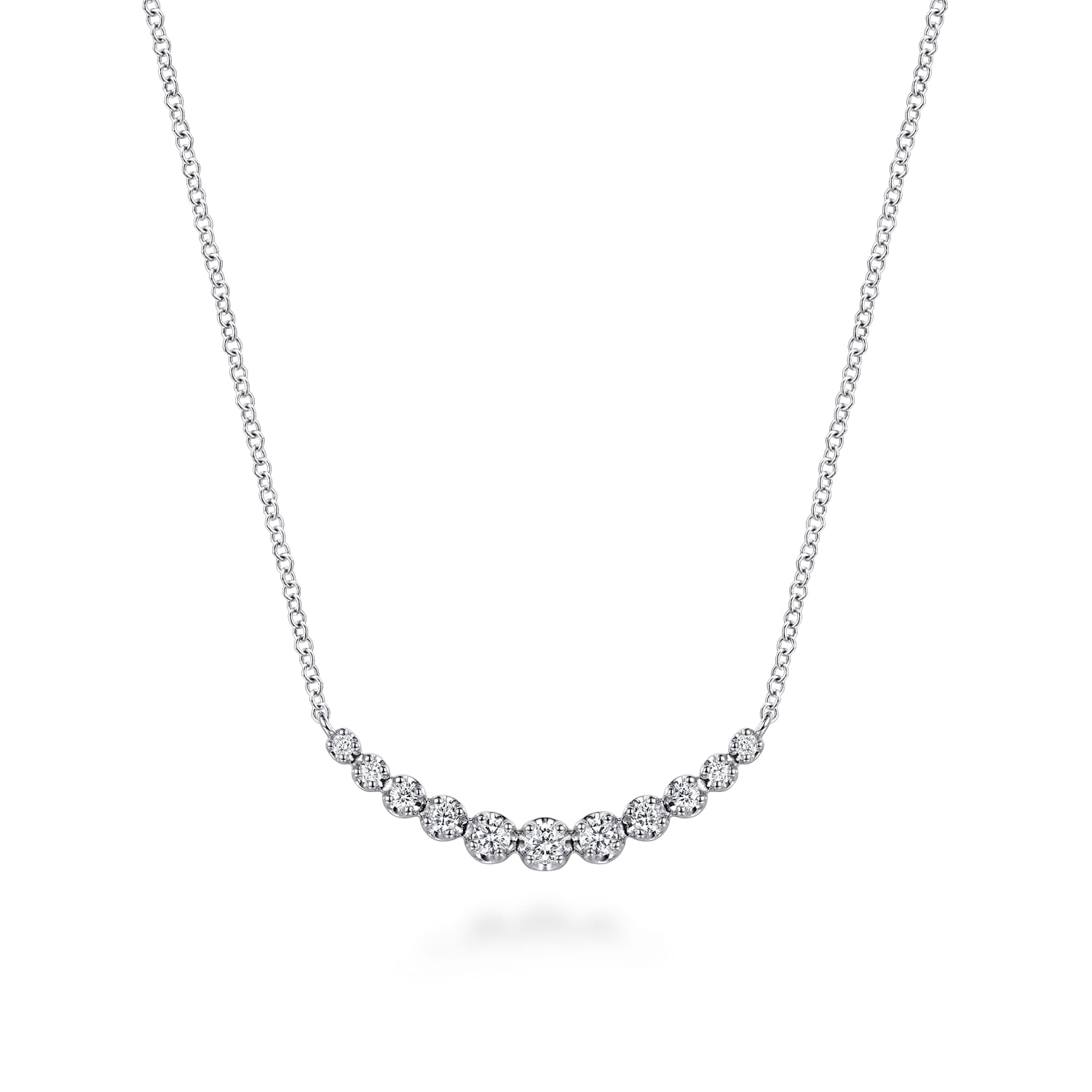 14K White Gold Graduating Diamond Curved Bar Necklace - 0.25 ct - Shot 1