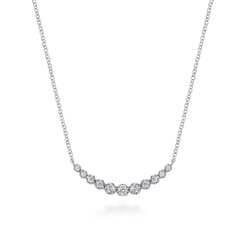 14K White Gold Graduating Diamond Curved Bar Necklace