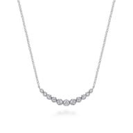 14K White Gold Graduating Diamond Curved Bar Necklace