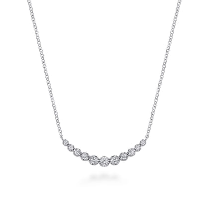 14K White Gold Graduating Diamond Curved Bar Necklace