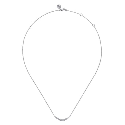 14K White Gold Graduating Diamond Curved Bar Necklace