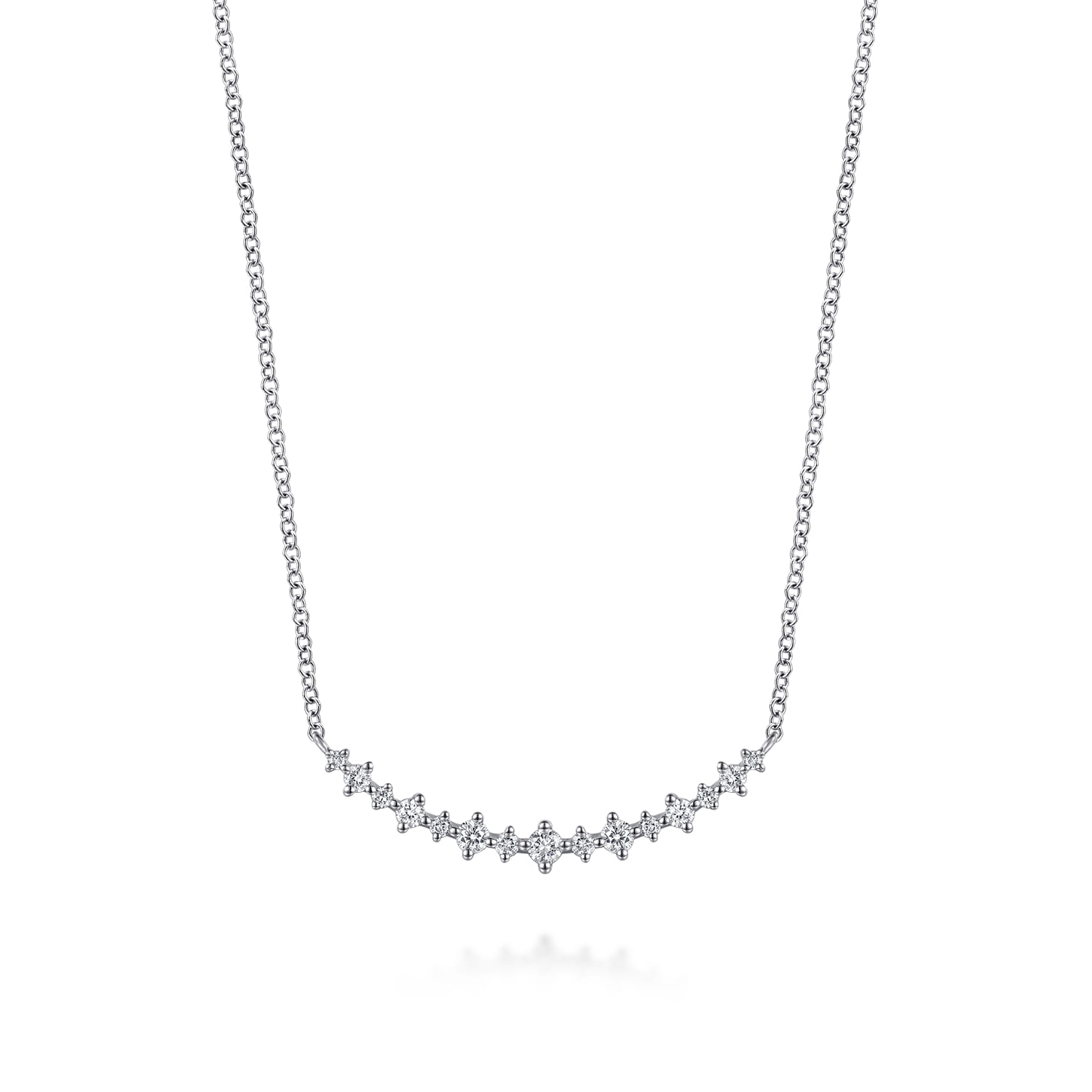 14K White Gold Graduating Diamond Curved Bar Necklace - 0.25 ct - Shot 1