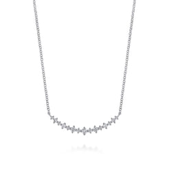14K White Gold Graduating Diamond Curved Bar Necklace