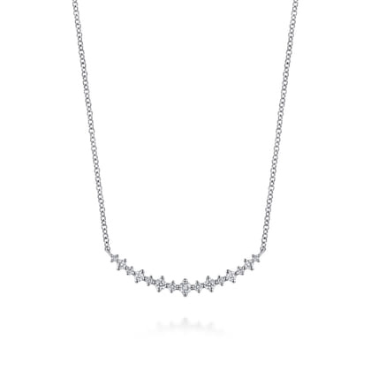 14K White Gold Graduating Diamond Curved Bar Necklace