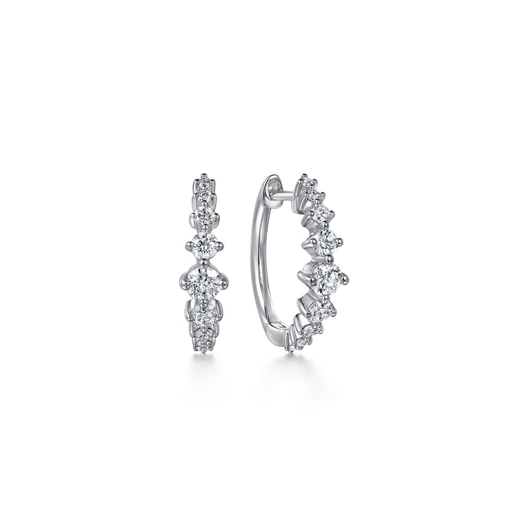 14K White Gold Graduating Diamond Huggie Earrings - 0.5 ct - Shot 1