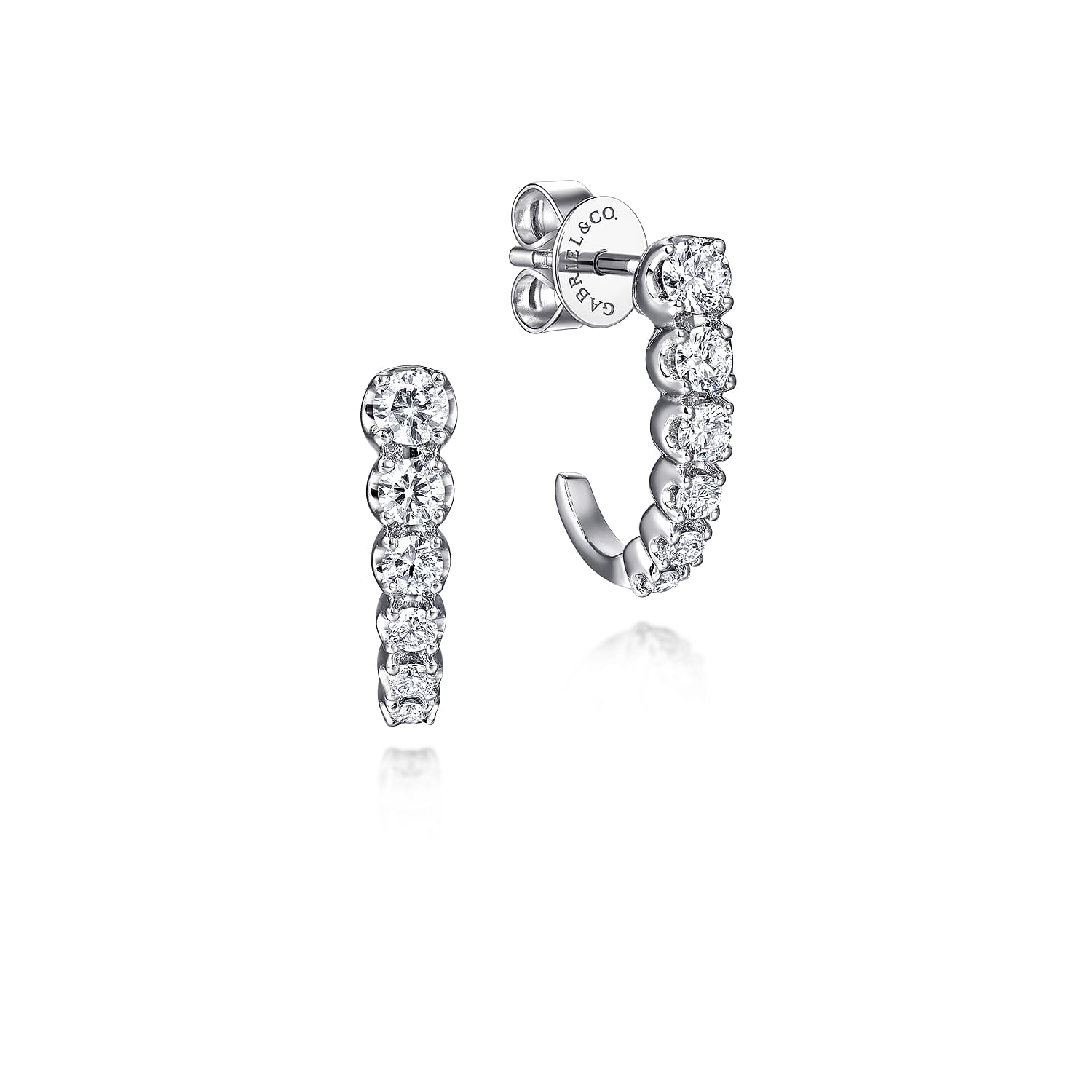 14K White Gold Graduating Diamond J Hoop Earrings - 0.5 ct - Shot 1