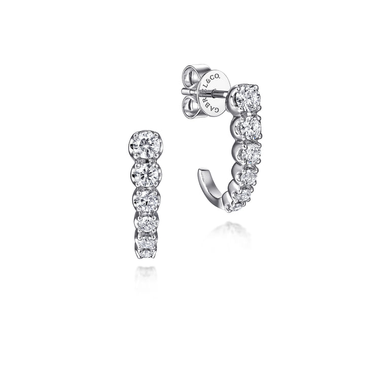 14K White Gold Graduating Diamond J Hoop Earrings - 0.5 ct - Shot 1
