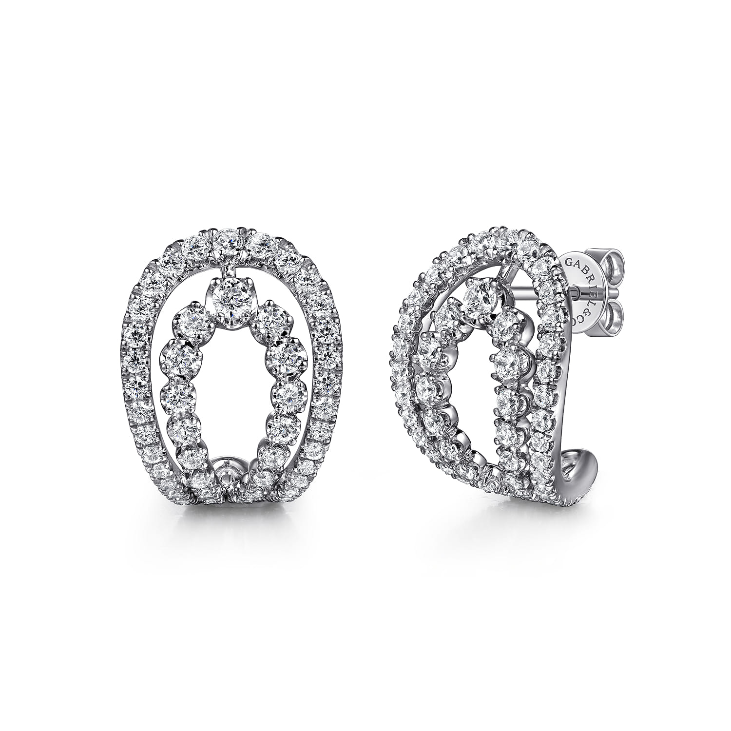 14K White Gold Graduating Diamond J Hoop Earrings - 1.3 ct - Shot 1