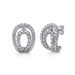14K White Gold Graduating Diamond J Hoop Earrings