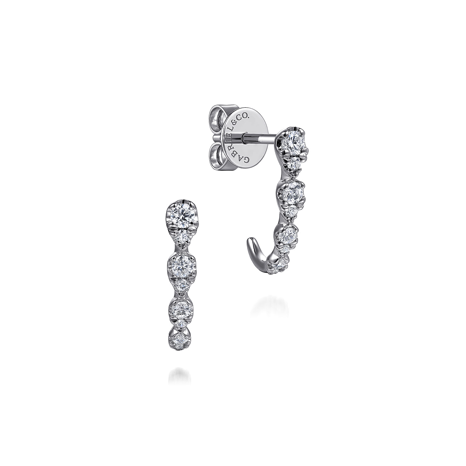14K White Gold Graduating Diamond J Hoop Stud Earrings - 0.25 ct - Shot 1