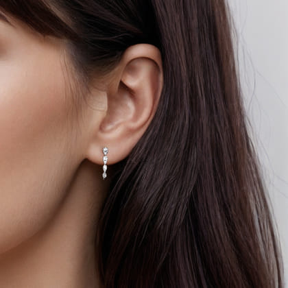 14K White Gold Graduating Diamond J Hoop Stud Earrings