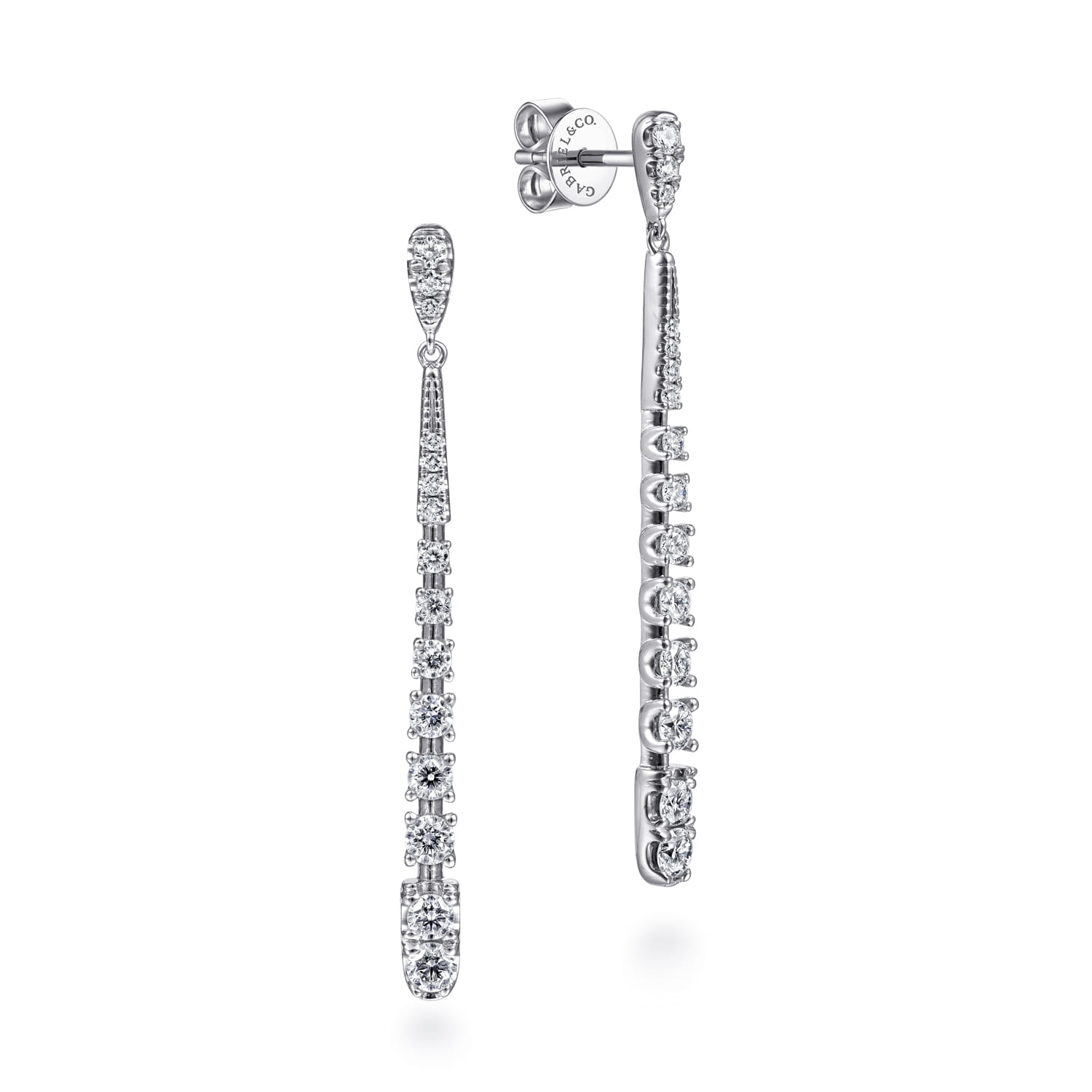 14K White Gold Graduating Diamond Linear Drop Earrings - 1 ct - Shot 1