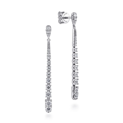 14K White Gold Graduating Diamond Linear Drop Earrings