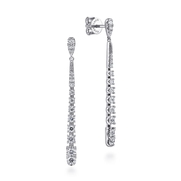14K White Gold Graduating Diamond Linear Drop Earrings - 1 ct - Shot 1