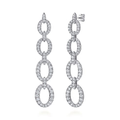 14K White Gold Graduating Diamond Link Stud Drop Earrings