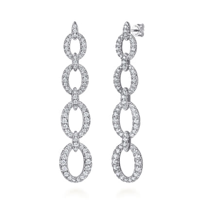 14K White Gold Graduating Diamond Link Stud Drop Earrings
