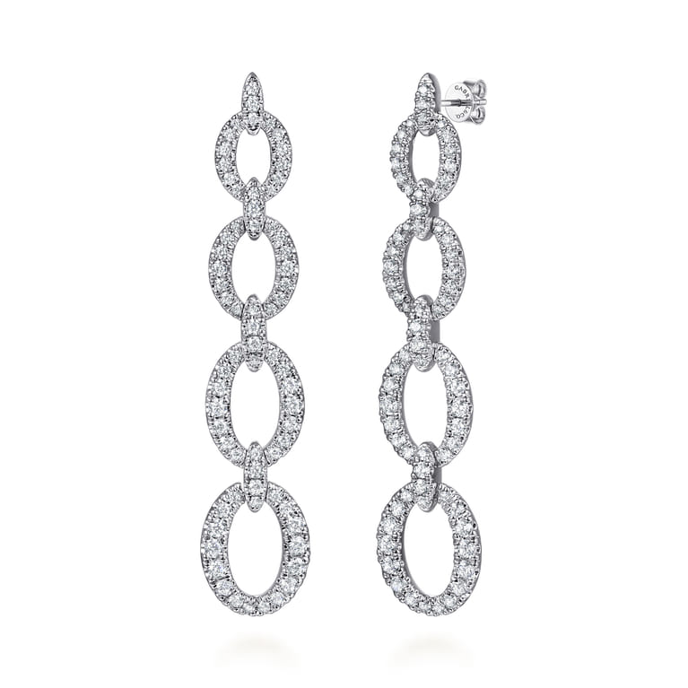 14K White Gold Graduating Diamond Link Stud Drop Earrings - 1.5 ct - Shot 1