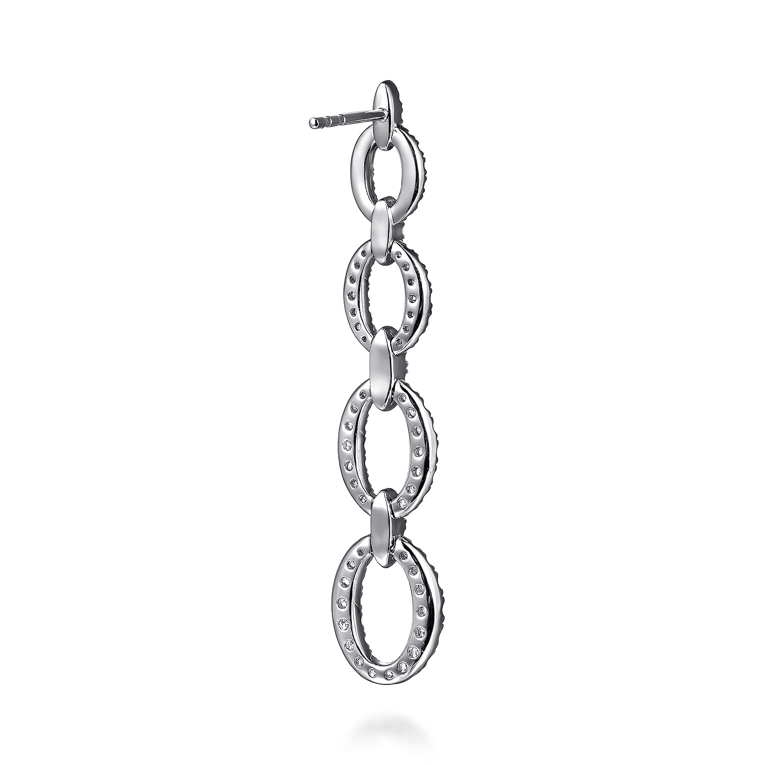 14K White Gold Graduating Diamond Link Stud Drop Earrings - 1.5 ct - Shot 3