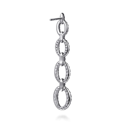 14K White Gold Graduating Diamond Link Stud Drop Earrings