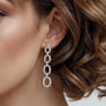 14K White Gold Graduating Diamond Link Stud Drop Earrings - 1.5 ct
