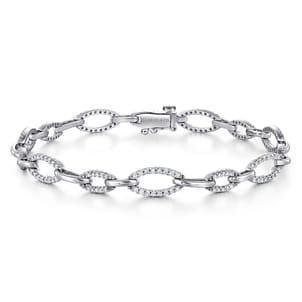 14K White Gold Graduating Diamond Link Tennis Bracelet