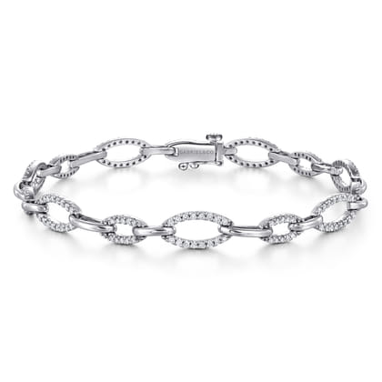 14K White Gold Graduating Diamond Link Tennis Bracelet