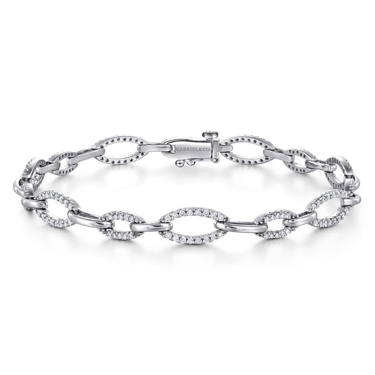 14K White Gold Graduating Diamond Link Tennis Bracelet - 0.9 ct - Shot 1