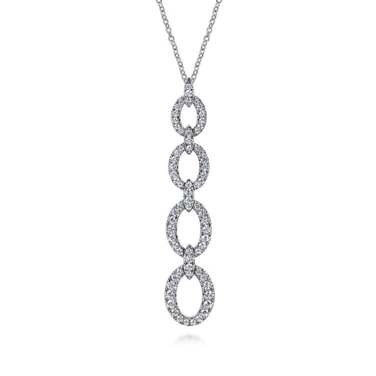14K White Gold Graduating Diamond Oval Link Drop Pendant Necklace - 1.5 ct - Shot 1
