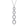 14K White Gold Graduating Diamond Oval Link Drop Pendant Necklace - 1.5 ct