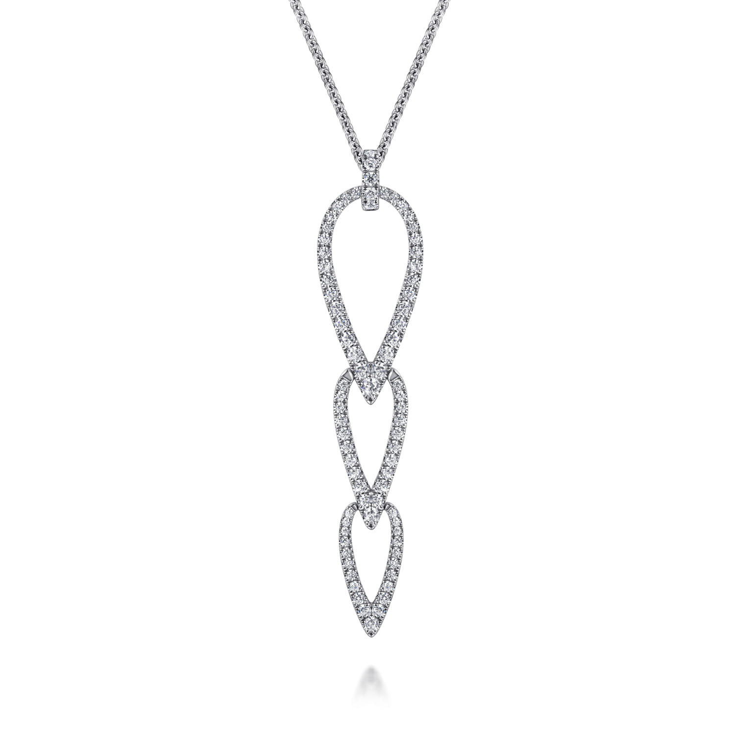 14K White Gold Graduating Diamond Pear Shape Pendant Necklace - 1.65 ct - Shot 1