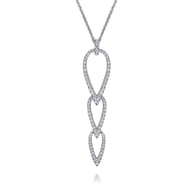 14K White Gold Graduating Diamond Pear Shape Pendant Necklace