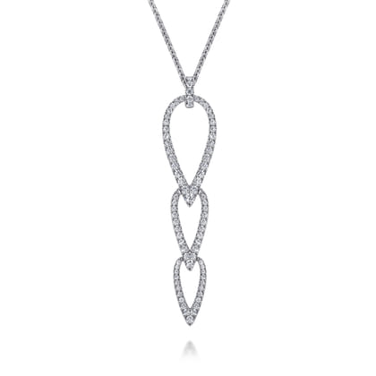 14K White Gold Graduating Diamond Pear Shape Pendant Necklace
