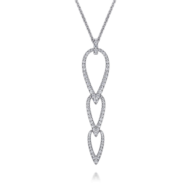 14K White Gold Graduating Diamond Pear Shape Pendant Necklace - 1.65 ct - Shot 1