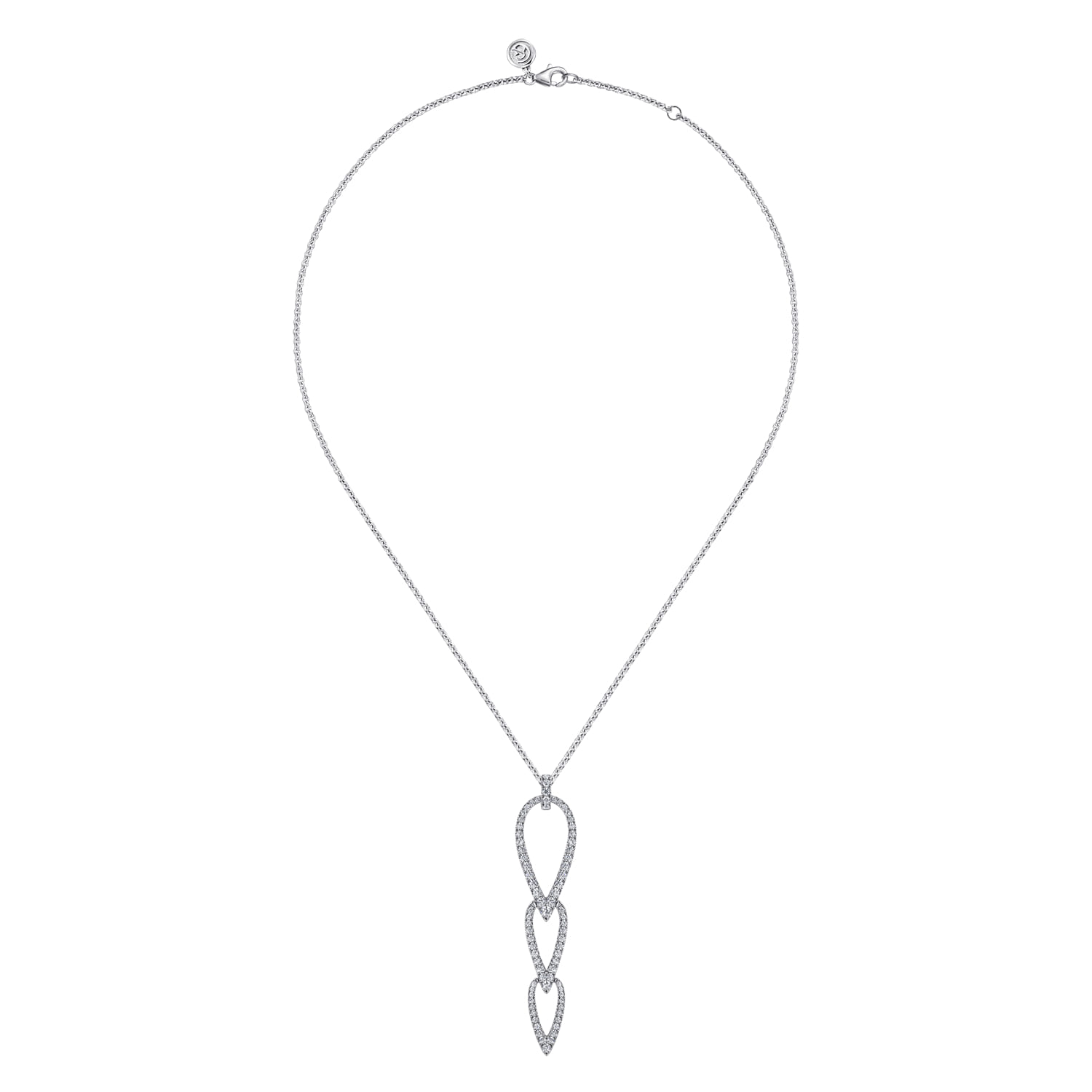 14K White Gold Graduating Diamond Pear Shape Pendant Necklace - 1.65 ct - Shot 2