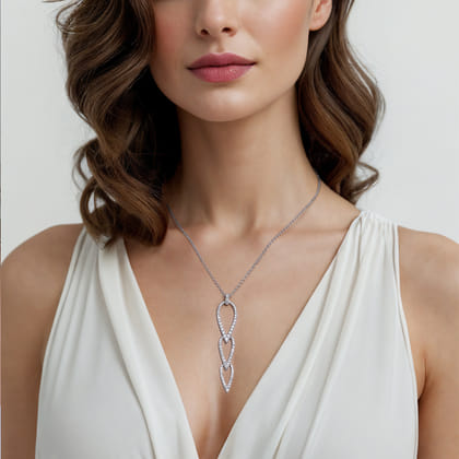 14K White Gold Graduating Diamond Pear Shape Pendant Necklace