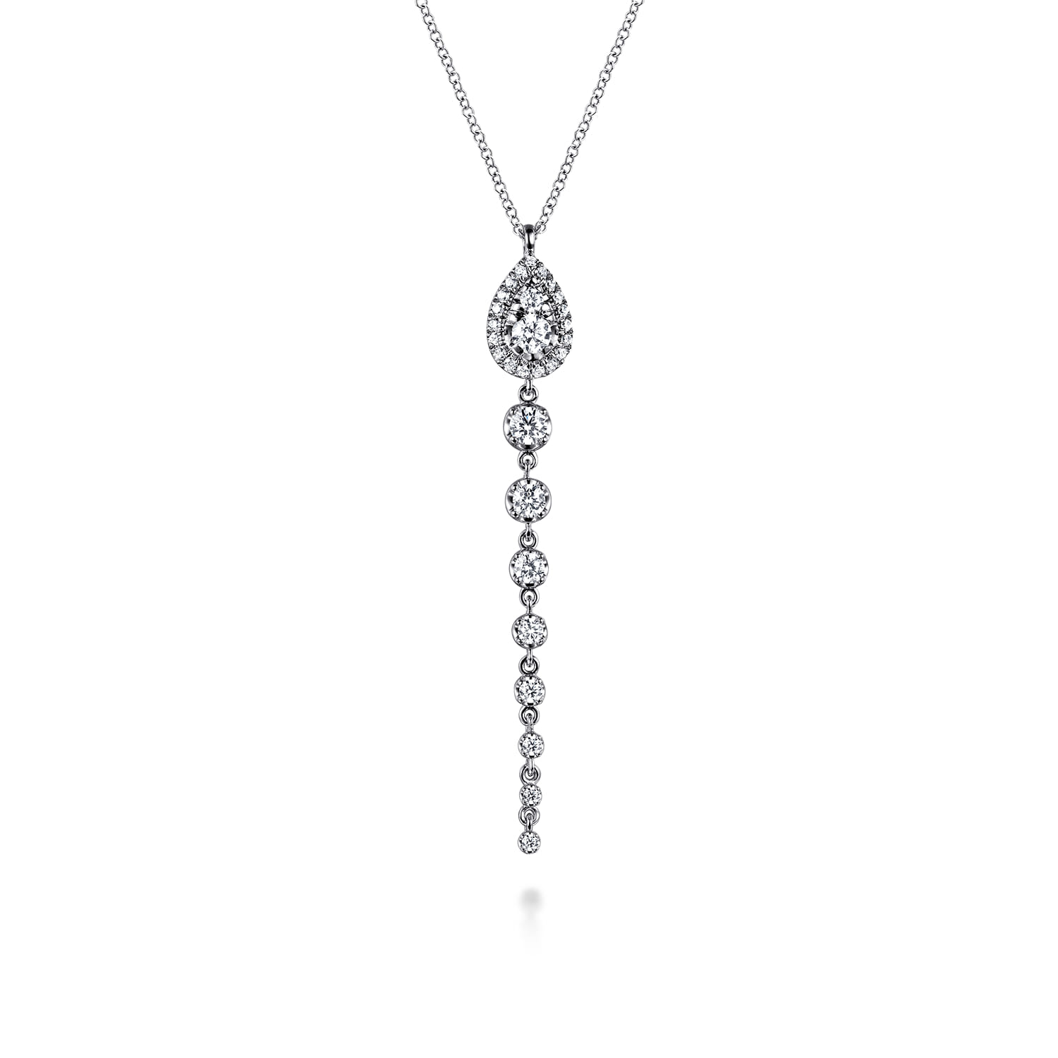14K White Gold Graduating Diamond Pendant Drop Necklace - 0.75 ct - Shot 1